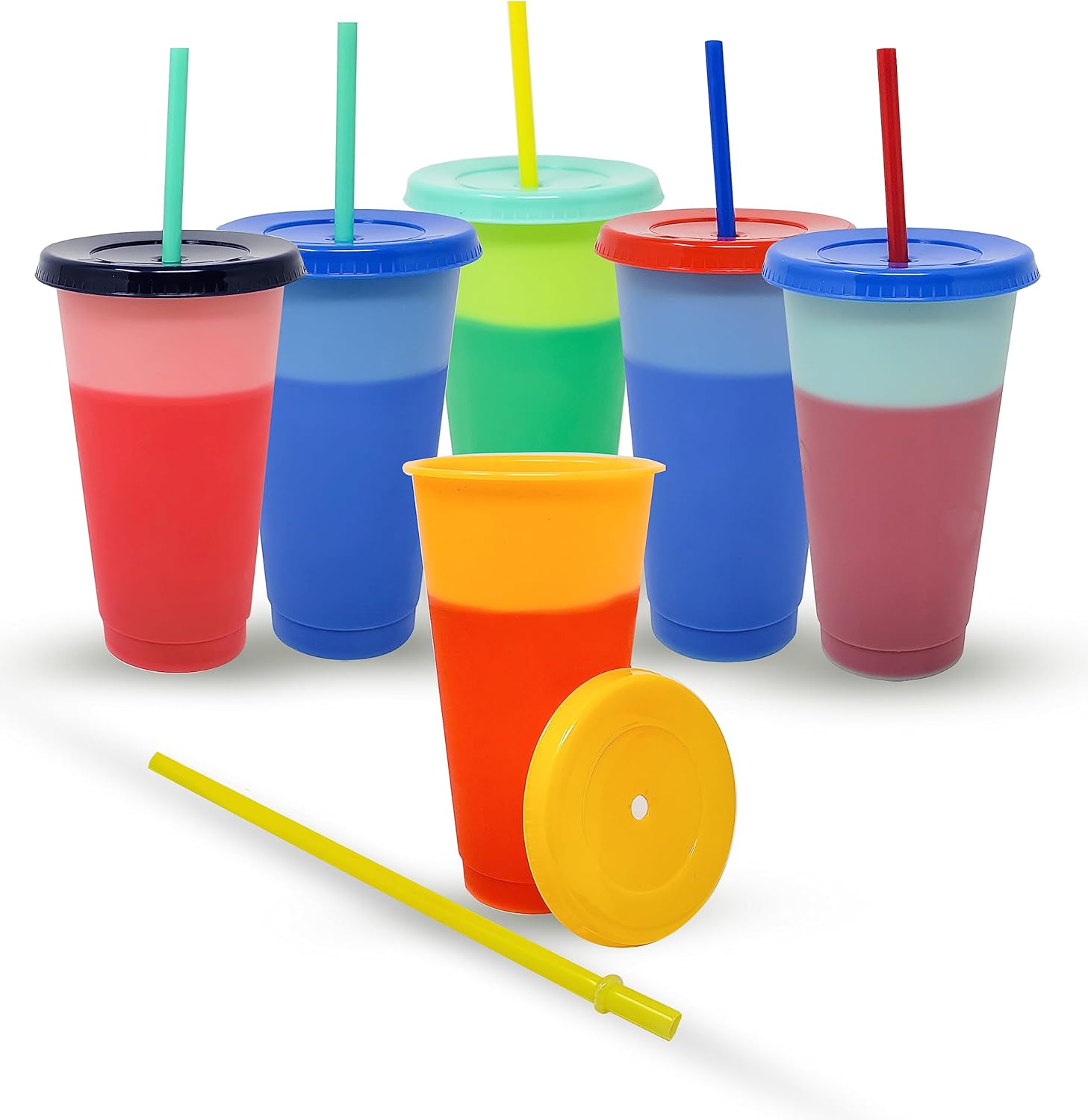 24oz Color Changing Cups Packs in 6 Tumbler with Straw and