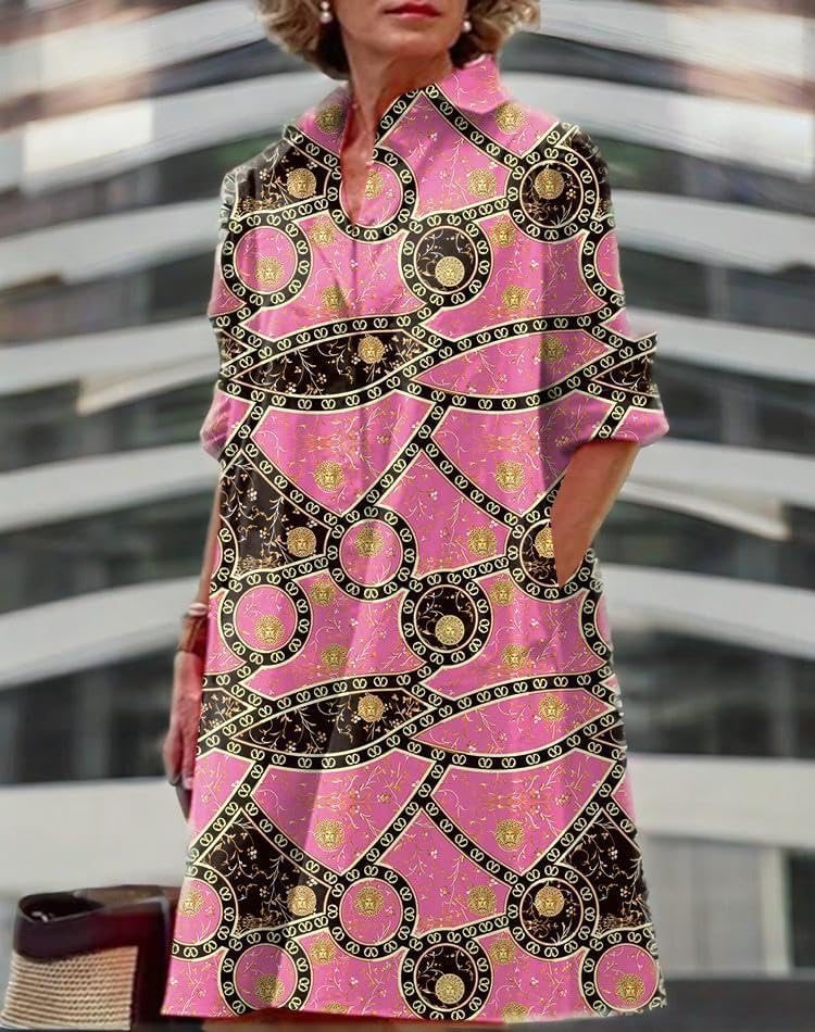 Womens 2025 Long Sleeve Button Down Shirt Summer Dress Casual V Neck Loose Fit Midi Shirt Dresses with Pockets - Image 5