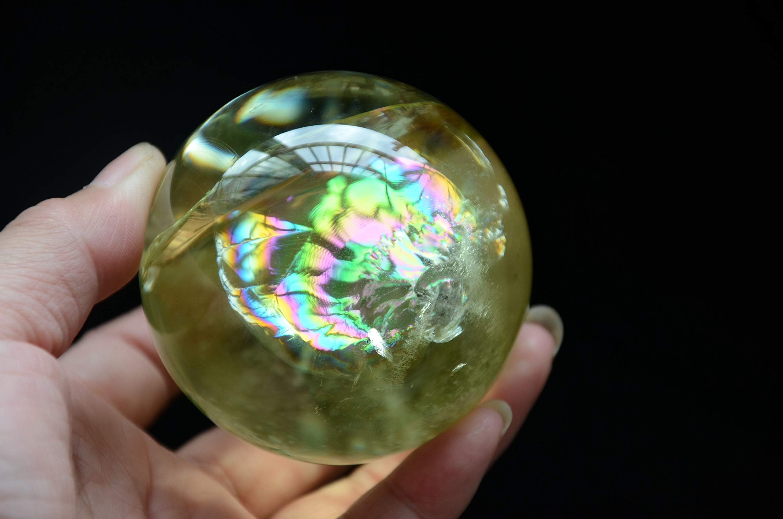 Real Tibet Himalayan High Altitude Clear Yellow Citrine Crystal Quartz Ball Sphere Orb Rainbow 2.51 Inch Spiritual Reiki Healing