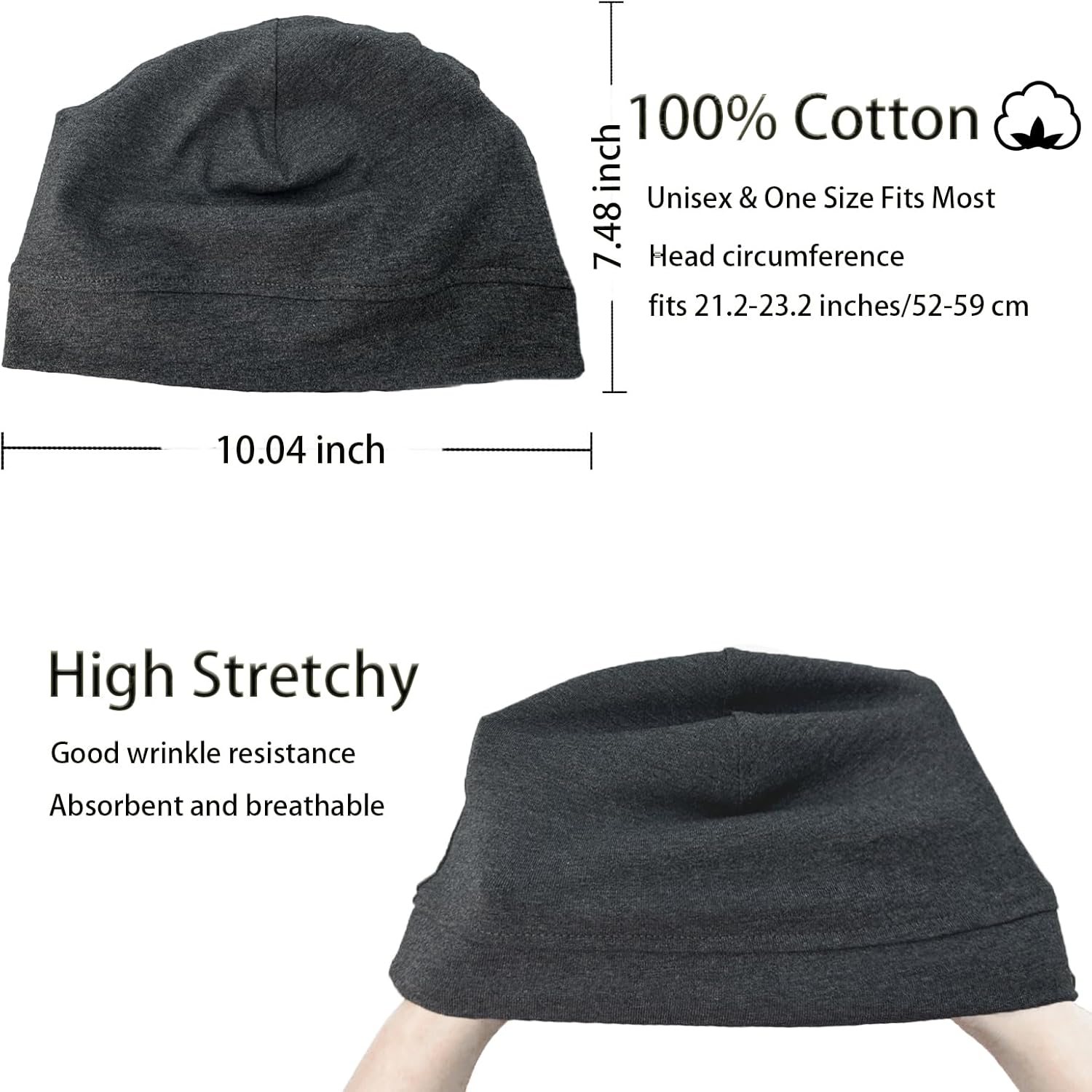 vidsel 100% Cotton Skull Caps for Men Women Breathable Night Cap Sleep Hats Soft Lightweight Running Beanie Helmet Liner - Image 2