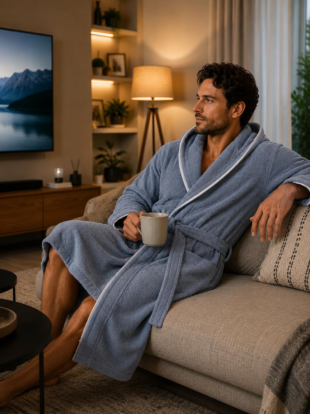 ELY PARKER Accappatoio da uomo in spugna con cappuccio in cotone