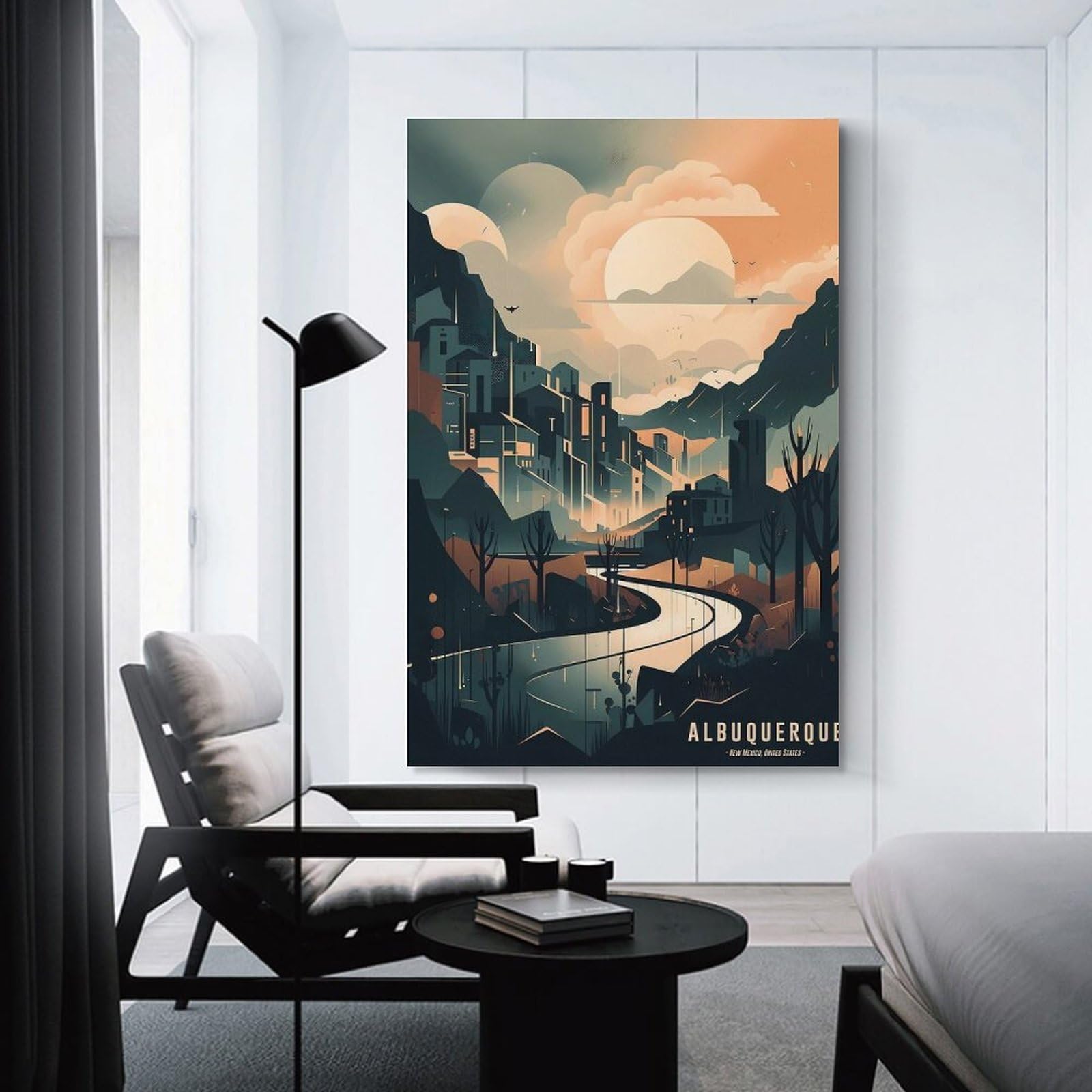 Junmoney Wall Art Print Albuquerque City View, 20x30inch(50x75cm), for Hallway, Bedroom Or Modern Interiors, Thoughtful Wall Decor for Art Lovers