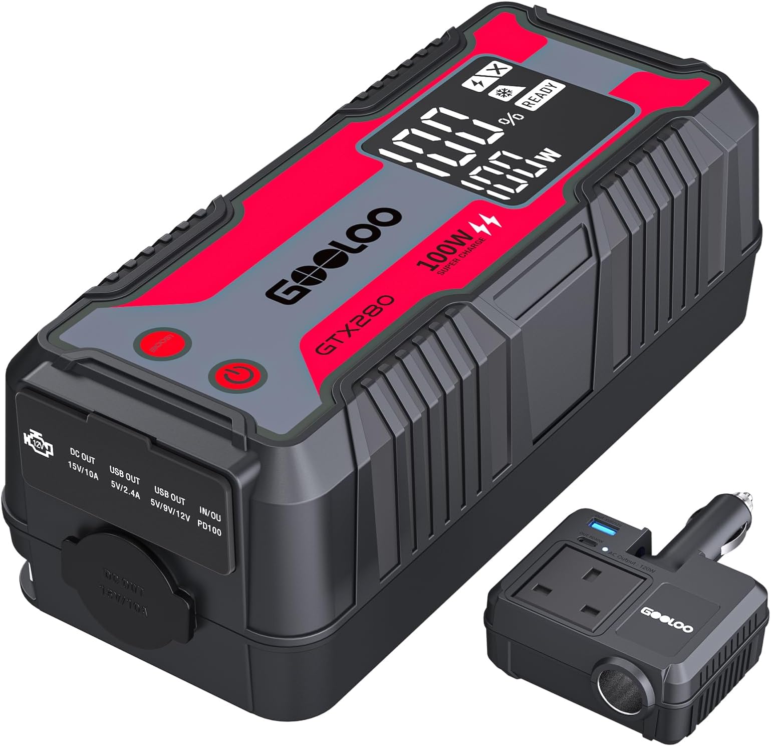 Portable Power Station Outdoor Generator, GOOLOO GTX280 280Wh Portable Charger with 230V/120W Detachable AC Outlet, Waterproof Power Supply, PD100W in/Output(Smart Clips Not Included) Black