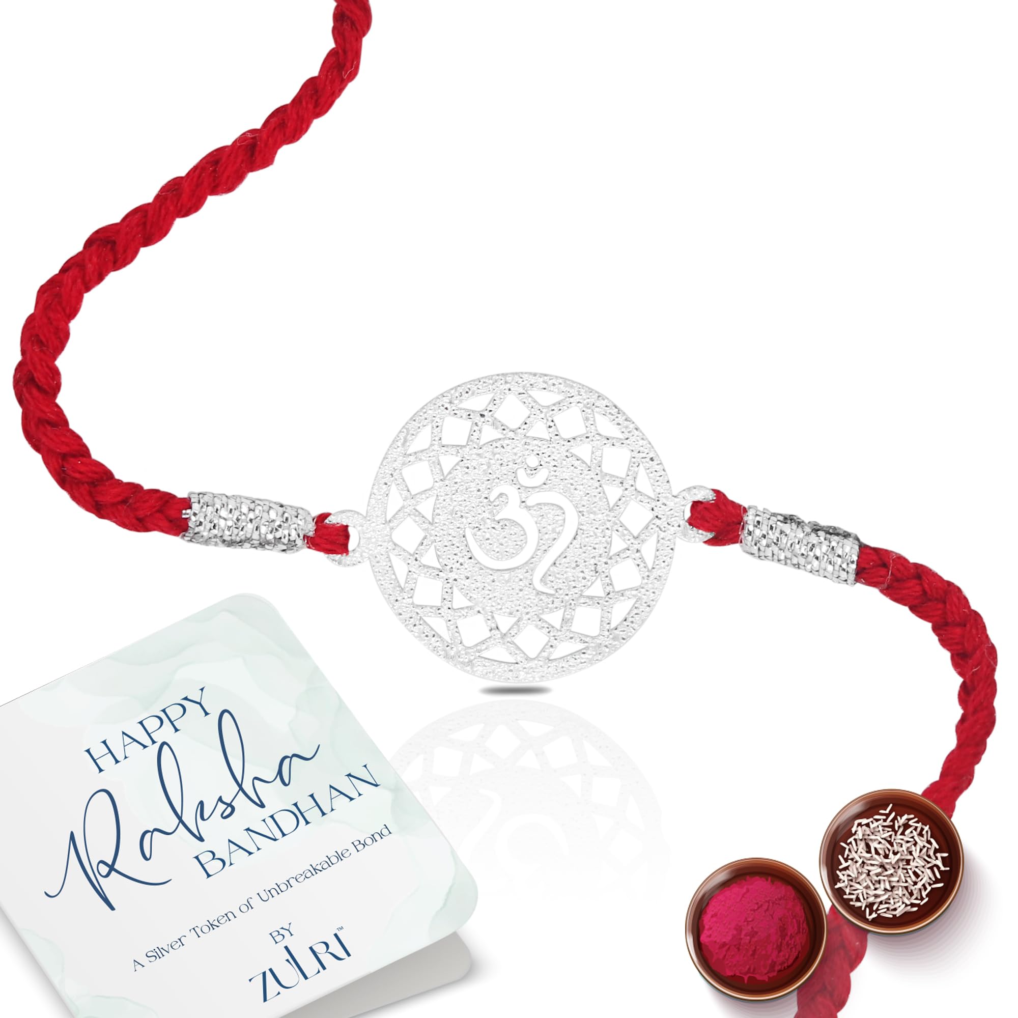 ZULRI Unisex-Adult 925 Sterling Silver Divine Om Carving Cotton Thread Rakhi For Bhai | Rakshabandhan Rakhi With Greeting Card & Roli Chawal And Certificate Of Authenticity 925 Silver (B0D8JKH7YM) Amazon Price History, Amazon Price Tracker