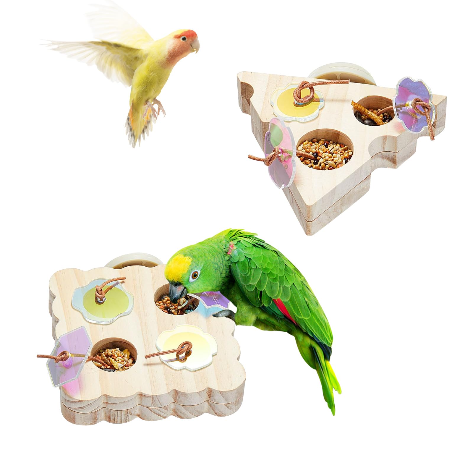 Jouets en bois pour oiseaux anti-ennui : Mangeoires interactives à couvercle