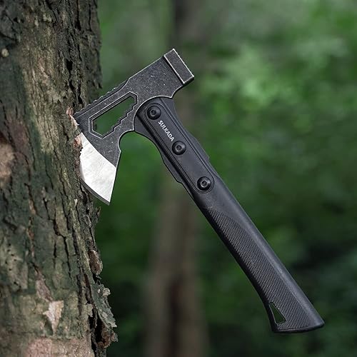 Miniatura 5 de SULKADA Hacha de campamento, hacha de supervivencia de 10.5 pulgadas, hoja de acero inoxidable, mango de reducción de impactos de fibra de vidrio