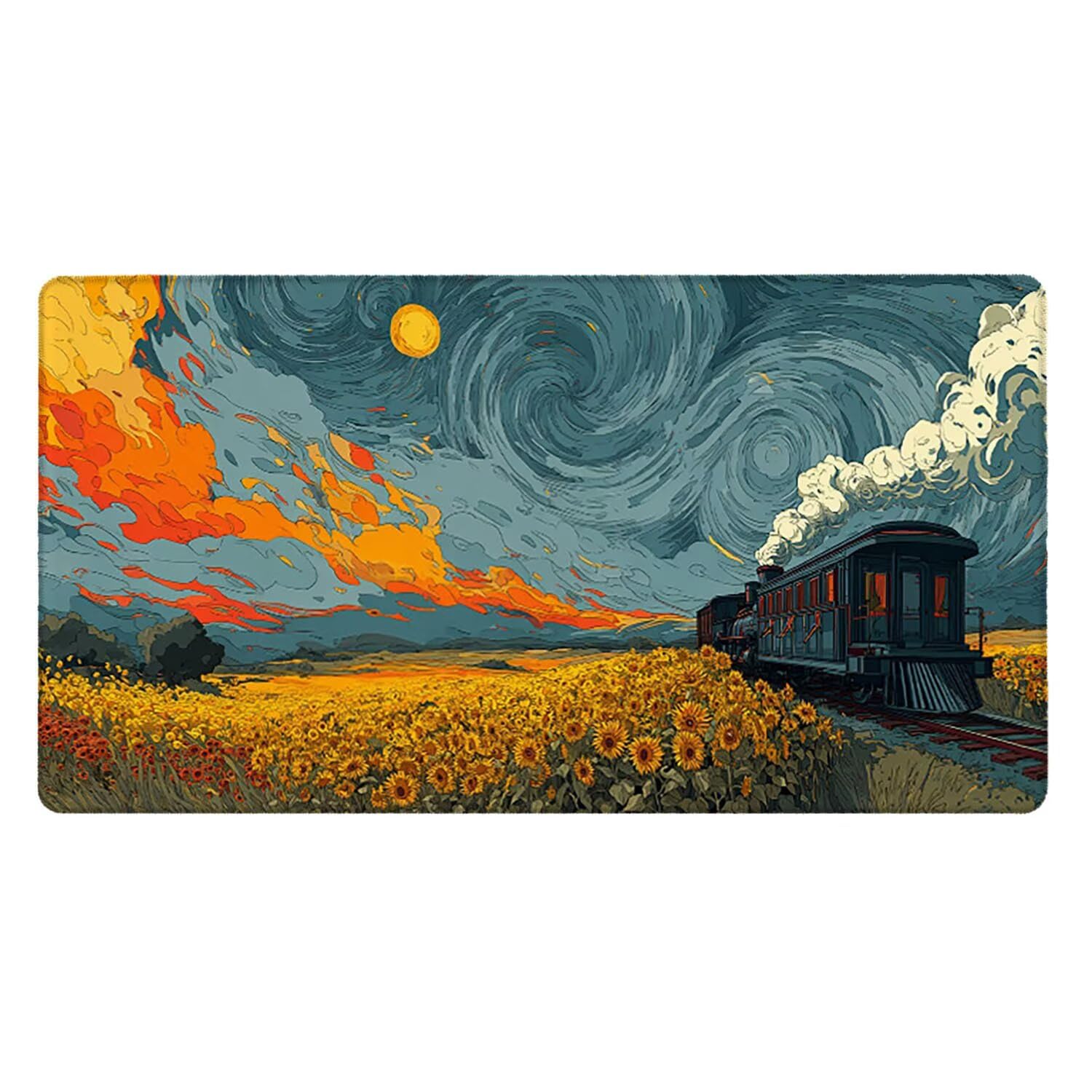 Tapis de Souris Gaming XXL (1200x600mm) - Grand Tapis Bureau Antidérapant Étanche Bords Cousus Caoutchouc Naturel pour Gamer PC Portable Bureau - Précision Vitesse Confort Le Train Sunflower G-842