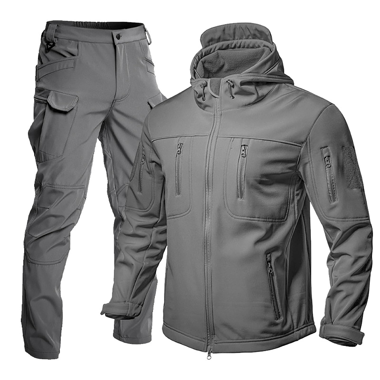 Taktisches Kampfanzug-Set FüR Herren (Jacke Und Hose) Taktischer Fleece-Softshell-Anzug Winddichtes WäRmendes Jagd-Outfit (2-Teilig) wasserdichte Kampfbekleidung Mit Kapuze