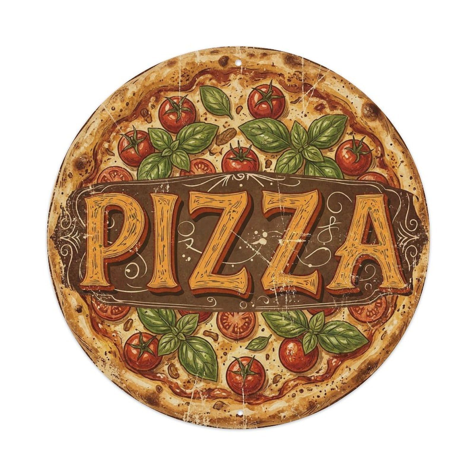 Yrnq 8X8inch Vintage Style Vintage Pizza Cherry Tomato Food Decoration Metal Tin Sign
