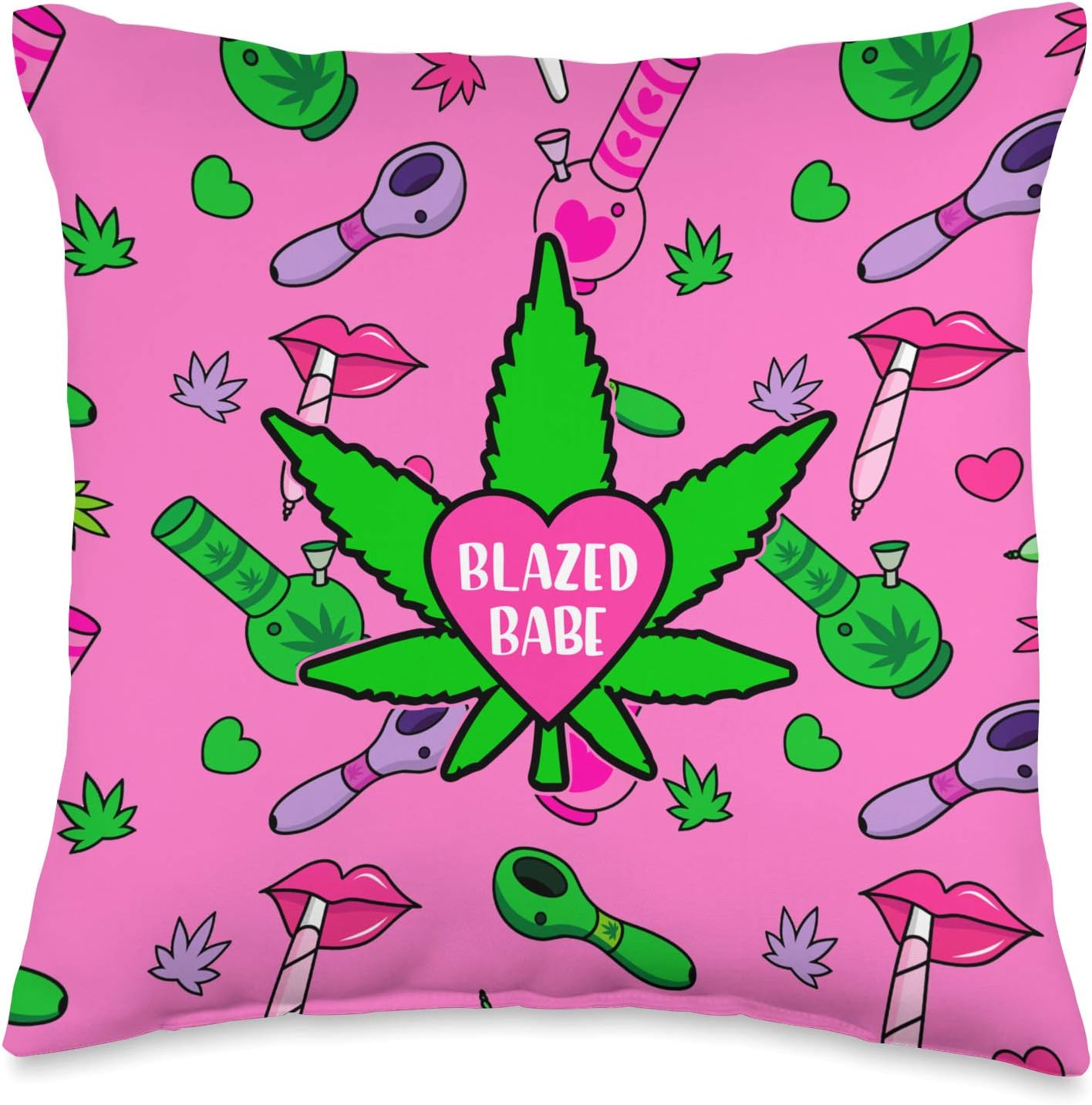 Girly Weed Pillow Stoner Marijuana 420 Gift For Women Throw Pillow