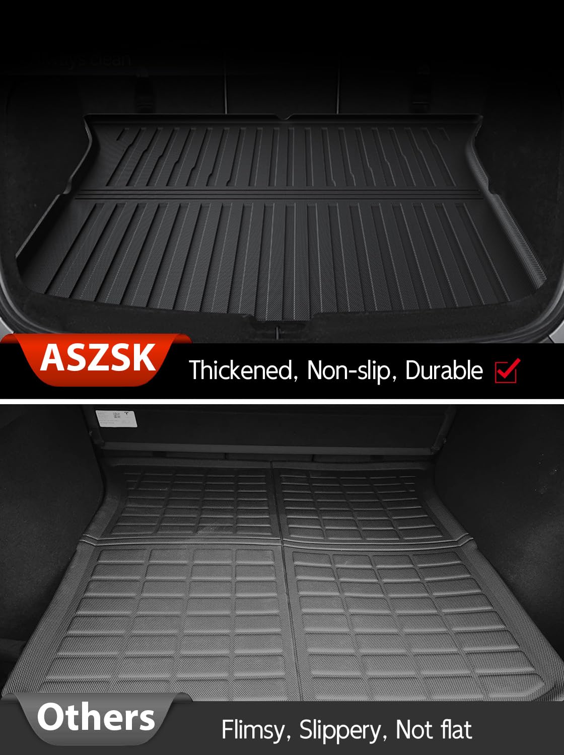ASZSK Upgrade 3 pezzi Tesla Model Y Tappetino bagagliaio per Model Y (5 posti) 2025 Juniper per tutte le intemperie in TPE, resistente all'abrasione e allo sporco, antiscivolo e impermeabile (nero)