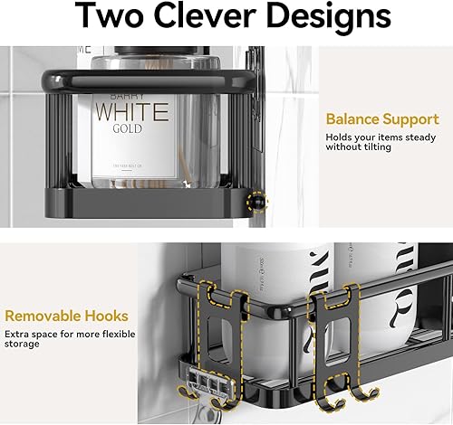 Miniatura 6 de YASONIC Organizador de ducha, estantes de ducha 100% inoxidables para ducha interior, organizadores y almacenamiento de baño, paquete de 6 estantes