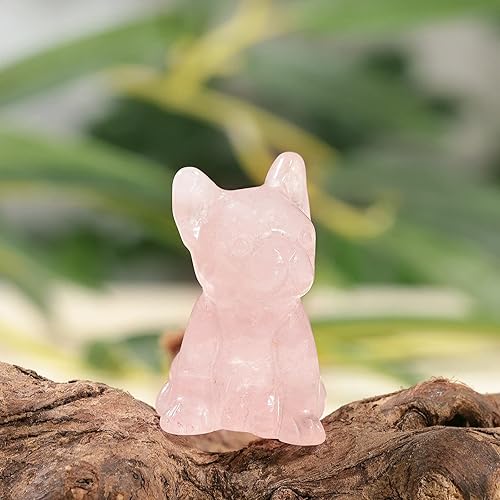 Miniatura 10 de Rockcloud Paquete de 2 estatuas de perro de ágata musgo de cristal tallada en piedra, escultura de animal para decoración del hogar, oficina, jardín