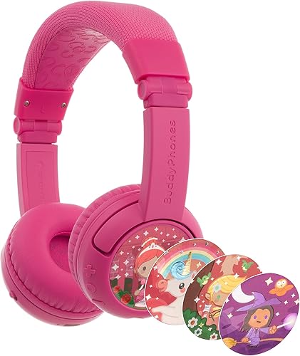 BuddyPhones Play Plus Auriculares Bluetooth plegables con cable o inalámbrico para niños + micrófono, opciones de limitación de volumen SafeAudio,
