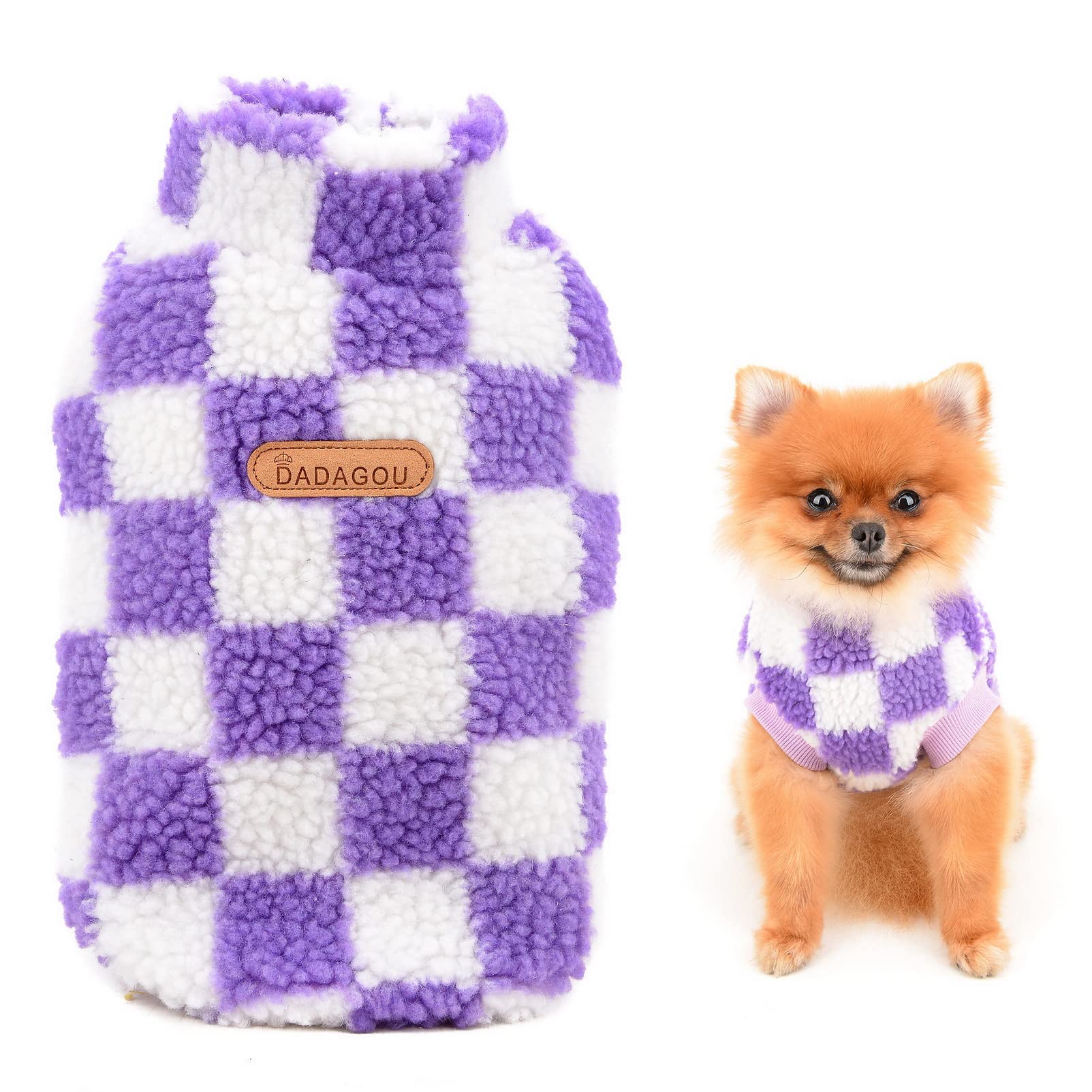 SMALLLEE_LUCKY_STORE Pet Fleece Checked Jumper Vest Turtleneck Pullover Sweaters Soft Sweatshirt for Small Dogs Cat Puppy Yorkie Chihuahua Warm Autumn Winter Clothes,Purple,M
