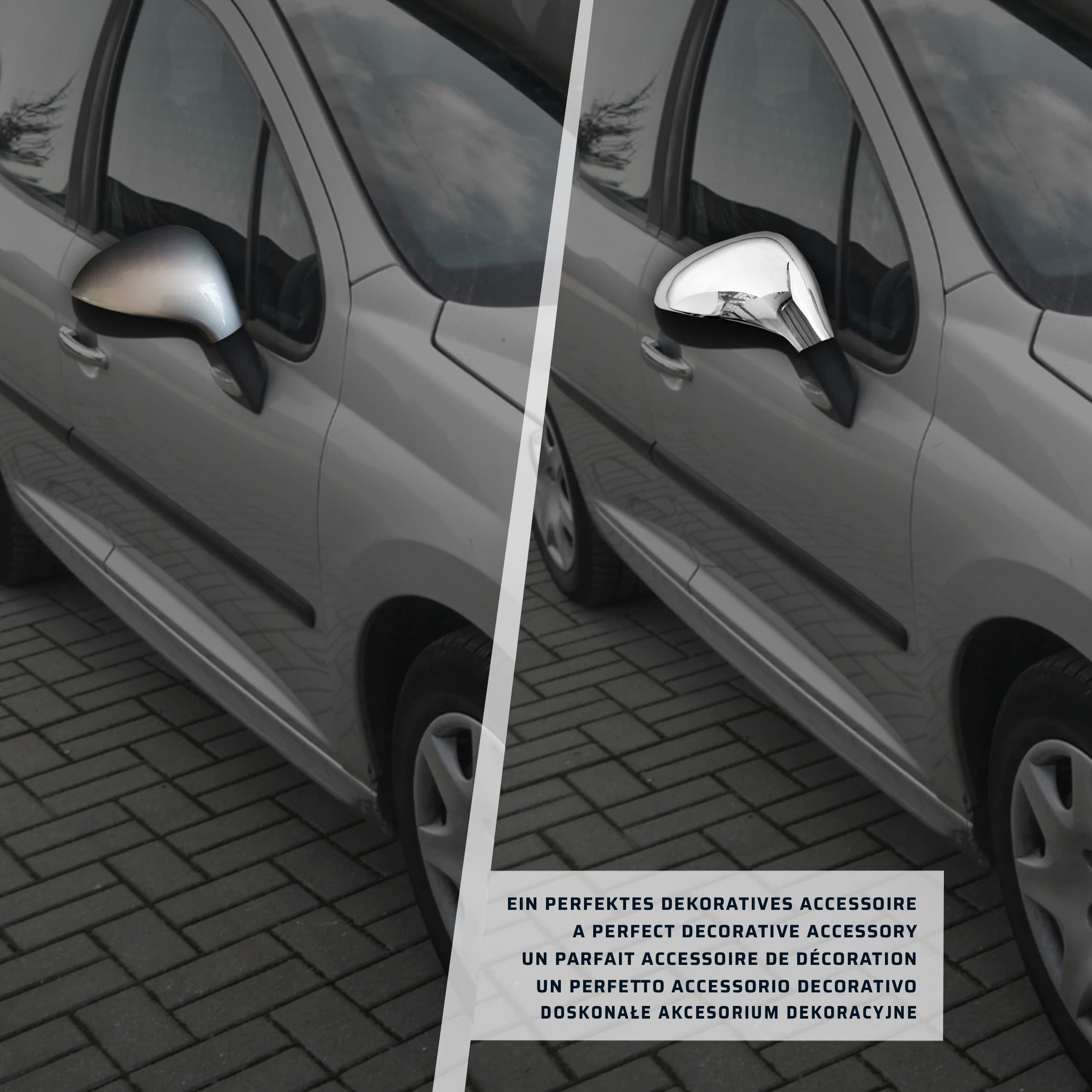 CHROMEMASTER | Nakładki na Lusterka Zewnętrzne | Kompatybilne z Peugeot 207 I Kombi 2006-2012 | Stal nierdzewna; Osłony Lusterek to Niepowtarzalny Wygląd Auta i Ochrona Przed Uszkodzeniem