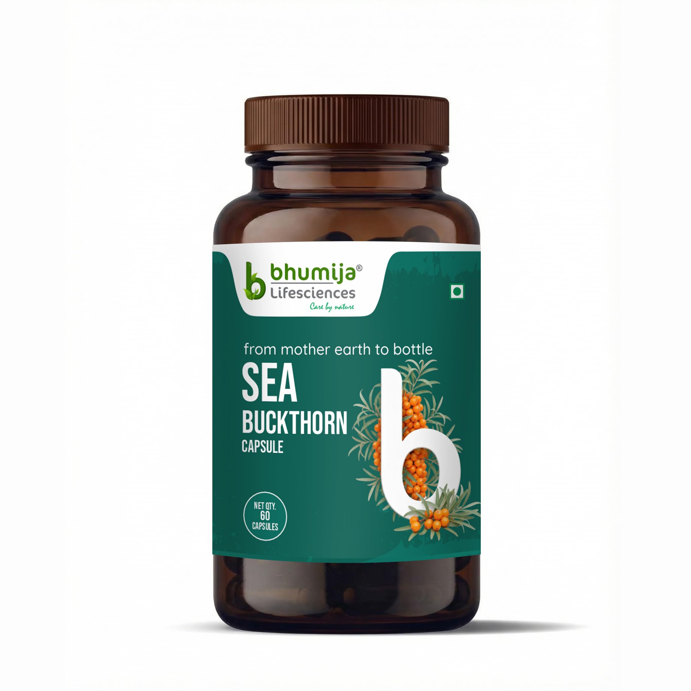 Bhumija Lifesciences Sea Buckthorn Berry Extract Capsules (60 Capsules, 500MG) Natural Source of Vitamin A, B, C, E, K, Omega 3, 6, 7, 9