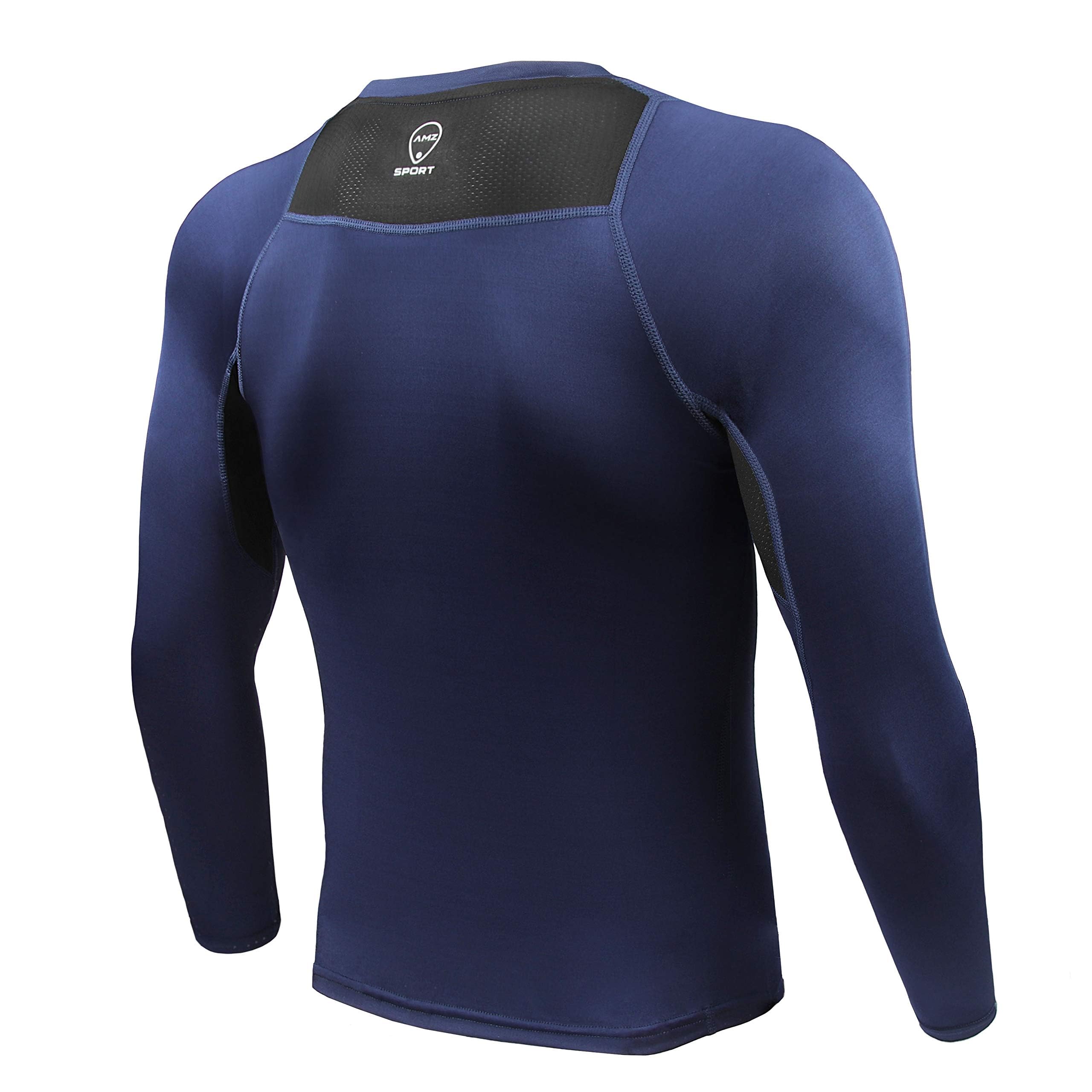 AMZSPORT Camicia a Compressione da Uomo, Maglietta a Maniche Lunghe Cool Dry Layer Fitness Top