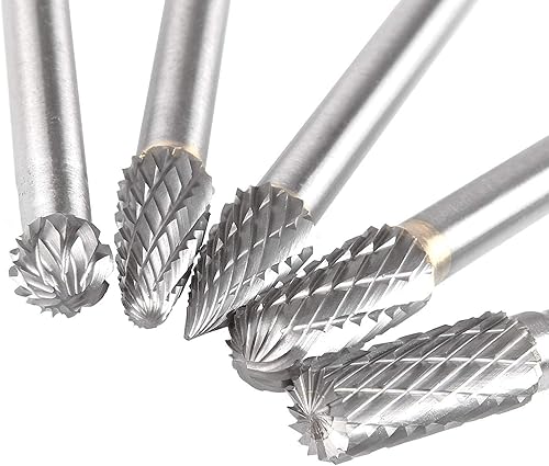 Acrux7 - Juego de 5 fresas de carburo de doble corte de tungsteno de 0.394 pulgadas, cabeza de vástago de 14 pulgadas, juego de fresas rotativas de