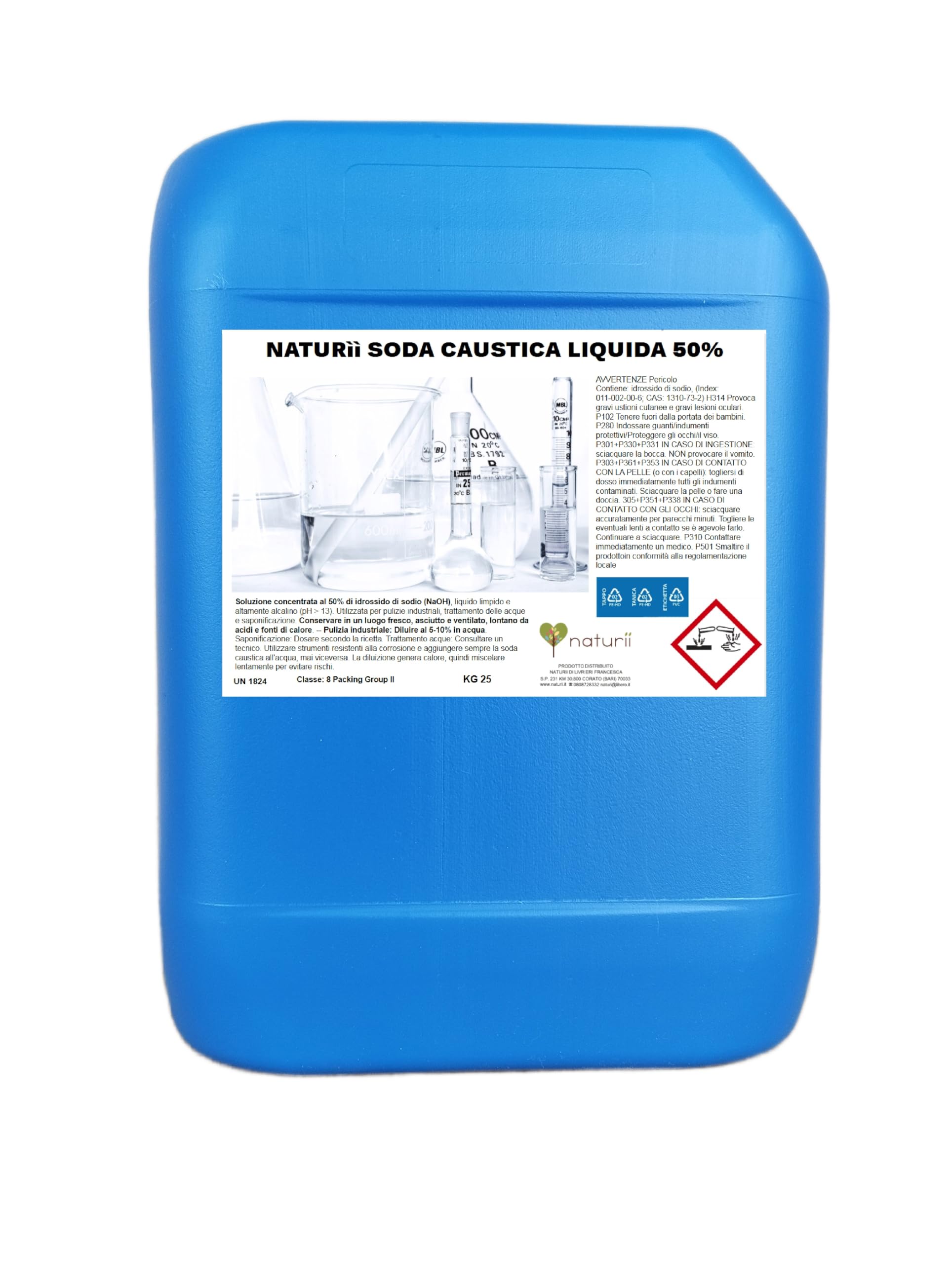 Soda Caustica Liquida 50% - Potente Detergente Industriale per Pulizia e Manutenzione kg 15 Idrossido di Sodio liquido