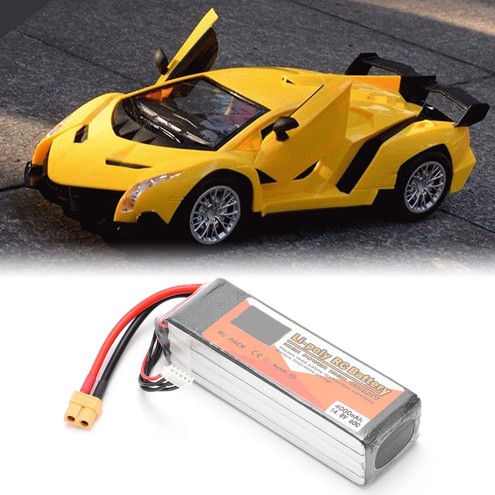 Paquete de Batería Lipo de 14,8 V y 4000mAh con Enchufe XT60 para RC, Coche, Barco, Helicóptero, Drones, Alto Rendimiento, Duradero