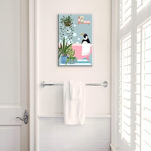 Miniatura 3 de Arte de pared de pingüino en la bañera, impresiones azules de baño, decoración de pared, divertido póster de animal en la bañera, arte de pared