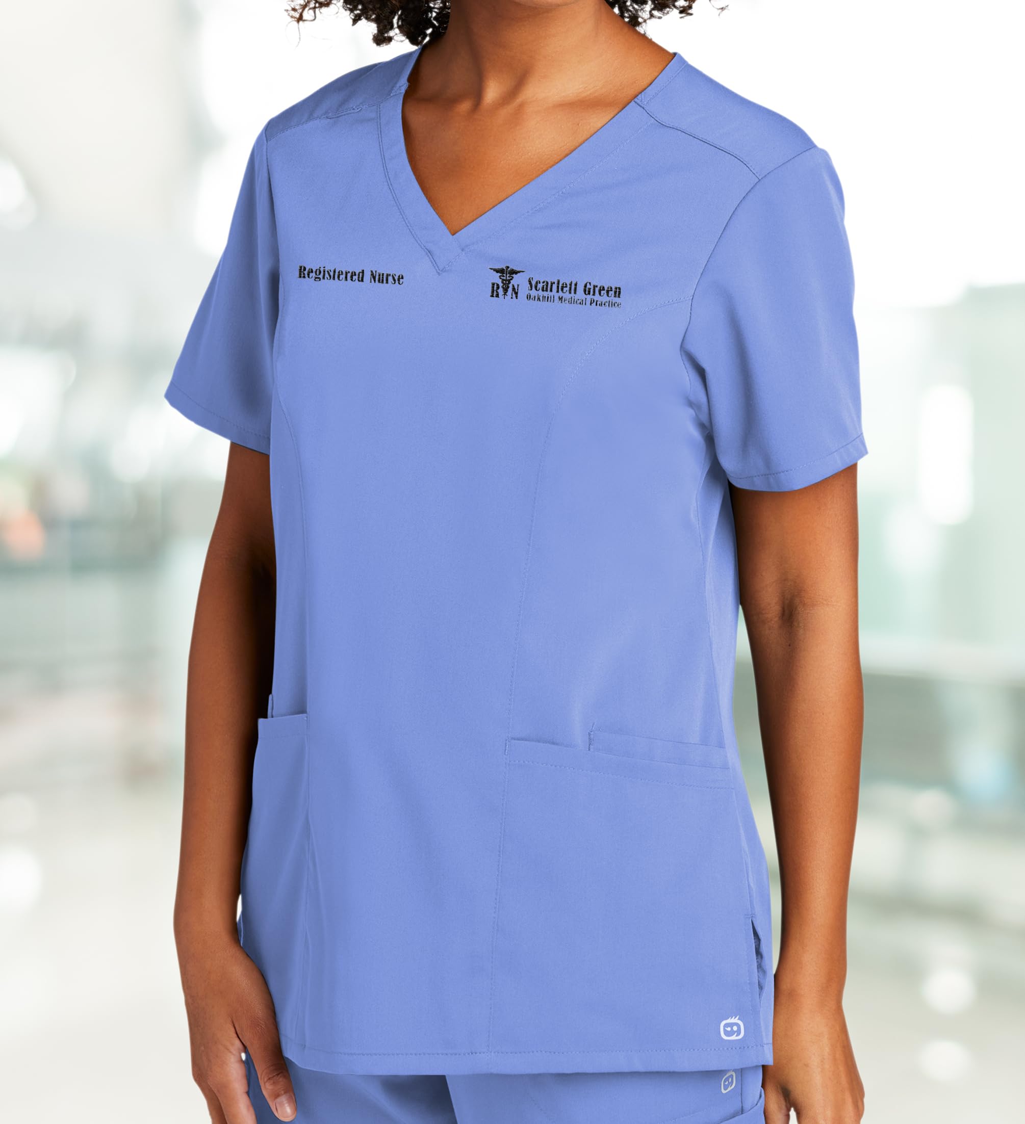 Custom Emroidered Scrub Top Add Your Embroidery Text Name Womens Premiere Flex V-Neck Top Ceil Blue
