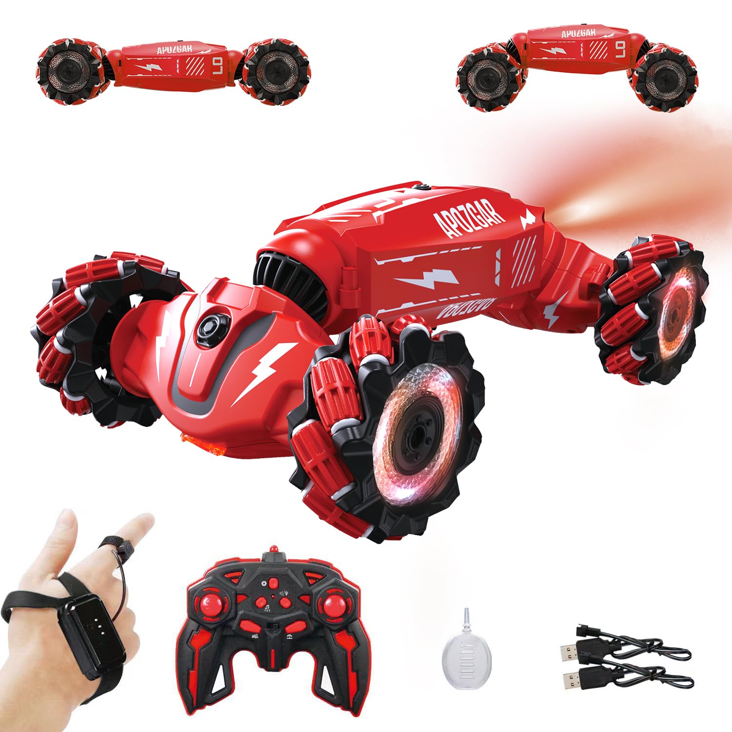 Upgraded Hand Gesture Sensing RC Stunt Car with Lights Music, Spray Drift Hand Gesture RC Car 360° Spins All Terrains Hand Controlled Truck Toys for 6 7 8 9 10 Year Old Boys