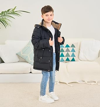 Mallimoda Boys' Hooded Down Coats Winter Warm Jacket Solid Puffer Coat