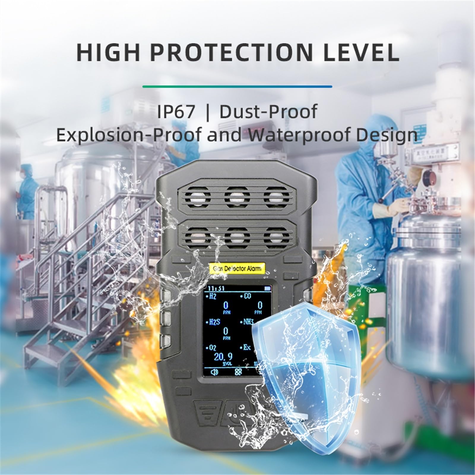 Detector de Gas Multi 4 portátil Combustible tóxico inflamable for Espacios confinados