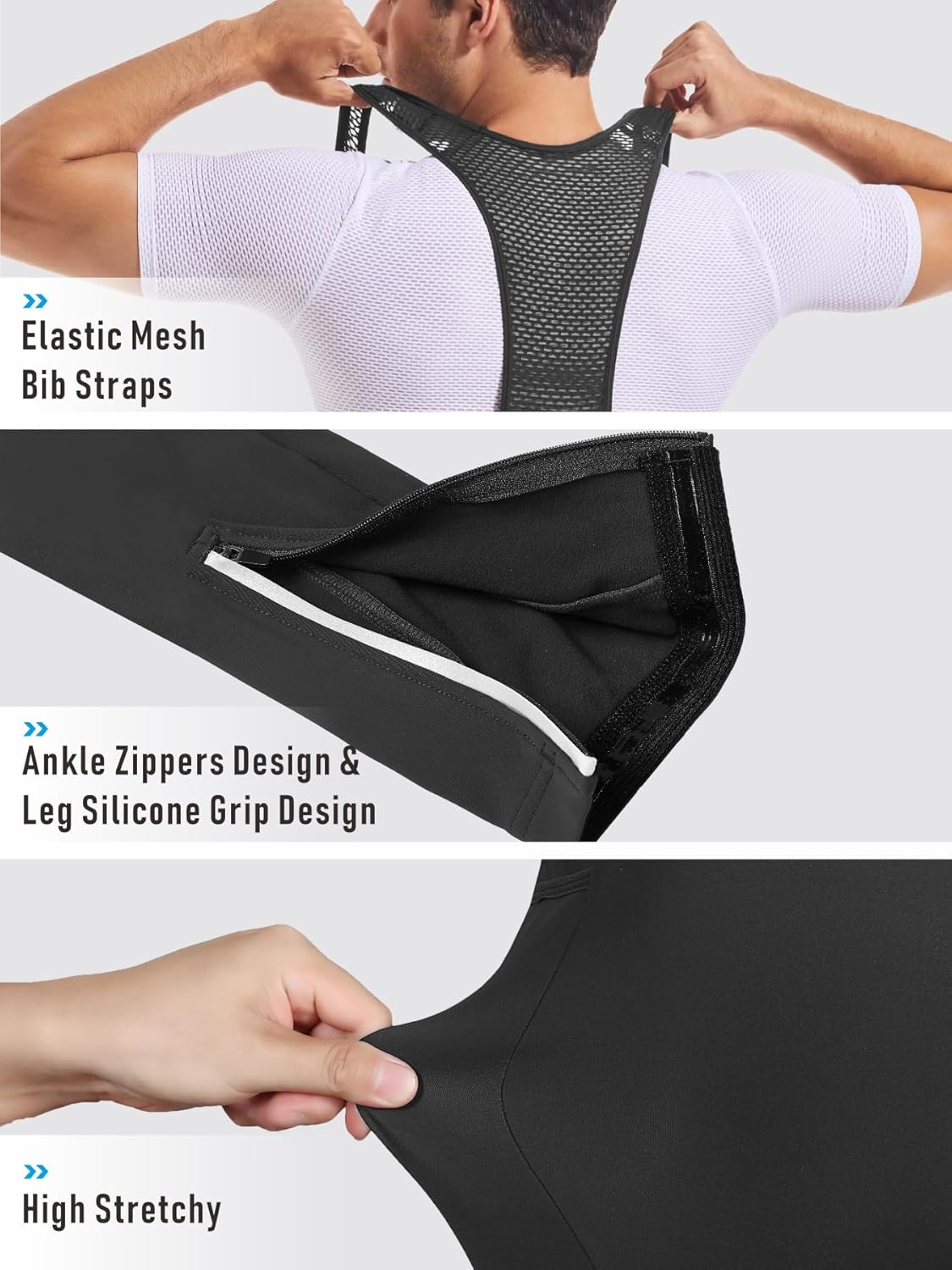 qualidyne Men’s Cycling Bib Pants with Pockets, 4D Padded Bike Bib Tights Long Leggings with Ankle Zippers for Road & MTB - Image 4