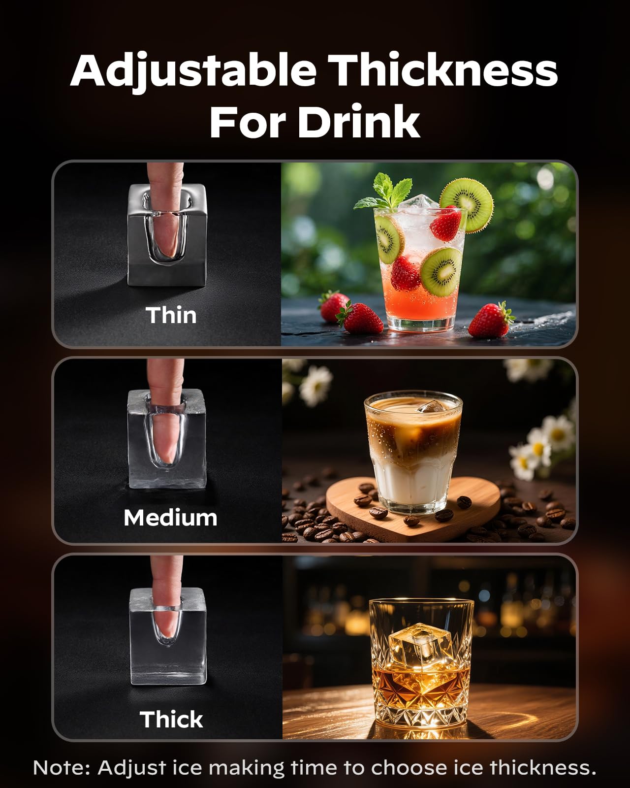 Silonn Clear Ice Cube Maker Countertop, Makes 3 Large 1.6″ Cubes in 20 Mins, Crystal Clear & Slow-Melting Ice for Whiskey, Adjustable Ice Thickness & Auto Clean, Great for Home bar, Kitchen & Party on Fridge.com
