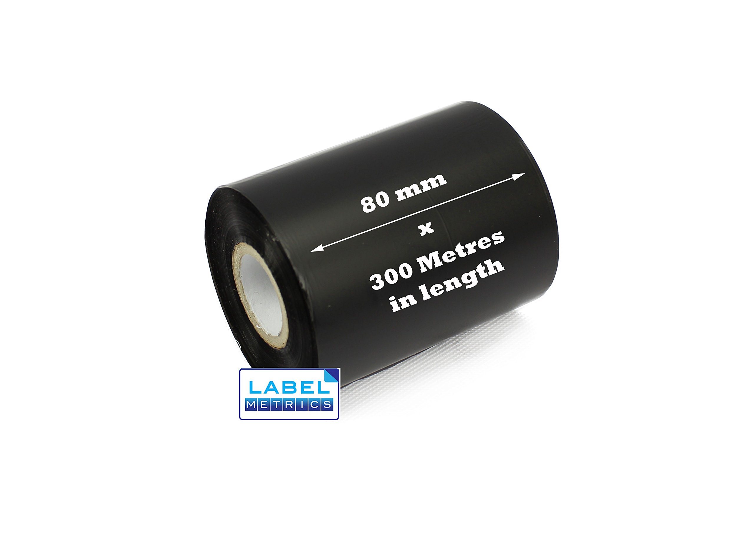 Label Metrics - 80mm x 300 metre Black Thermal Transfer Wax Resin Ribbons x 1.
