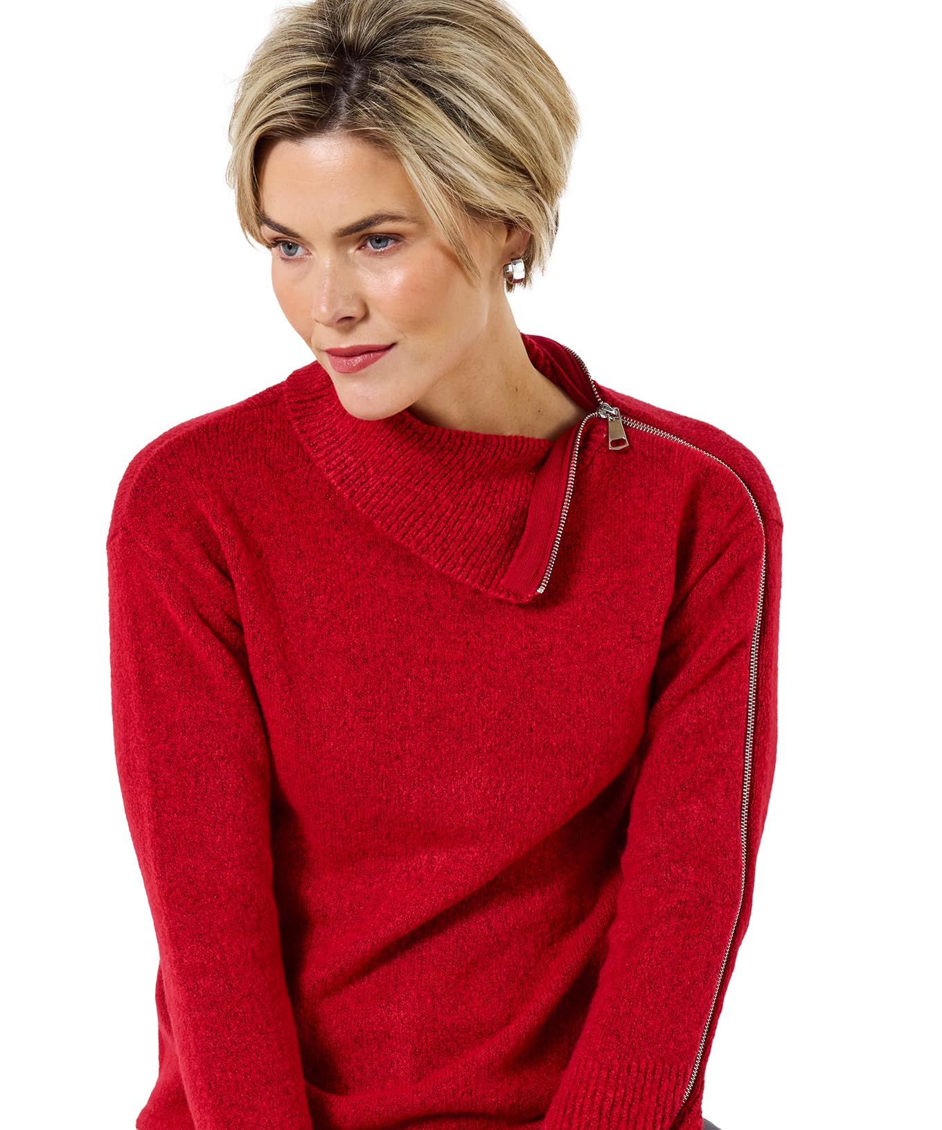 Joe Browns Women's Edgy Oversized Collar Zip Jumper Sweater, Red, 14