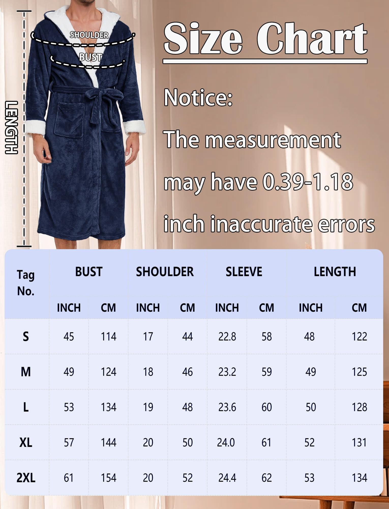 Peignoir de Bain avec Capuche Homme Robe de Nuit Longue Flanelle Épais Chaud Casual Maison Bathrobe