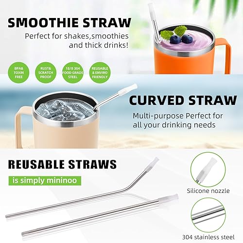 Miniatura 5 de Mininoo Vaso de 24 onzas con asa, taza de café de viaje aislada con tapa y pajitas, vaso de café de acero inoxidable a prueba de fugas (zanahorias)