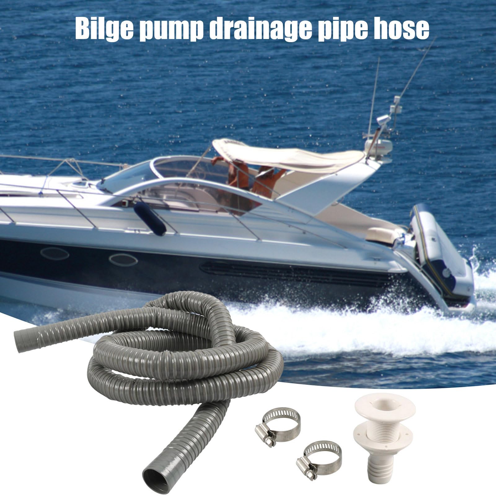 Kit Pompa di Sentina per Barche,Tubo di drenaggio per Barche | Tubo Flessibile per Impieghi Gravosi con Fascette e Raccordi, Accessori