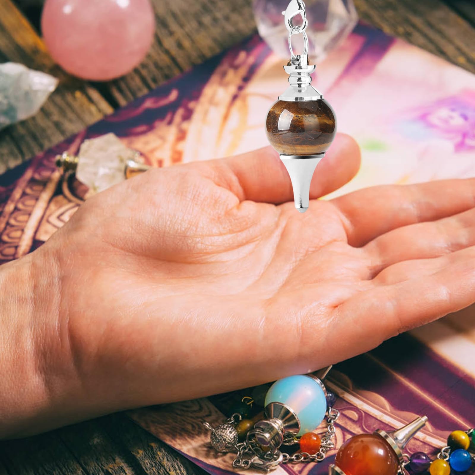 Péndulo Adivinatorio Radiestesia Piedra Ojo de Tigre,Péndulo Adivinación de Radiestesia,Pendulo de Radiestesia,Punto Péndulo Cadena para Adivinación,Sanación Energía Espiritual