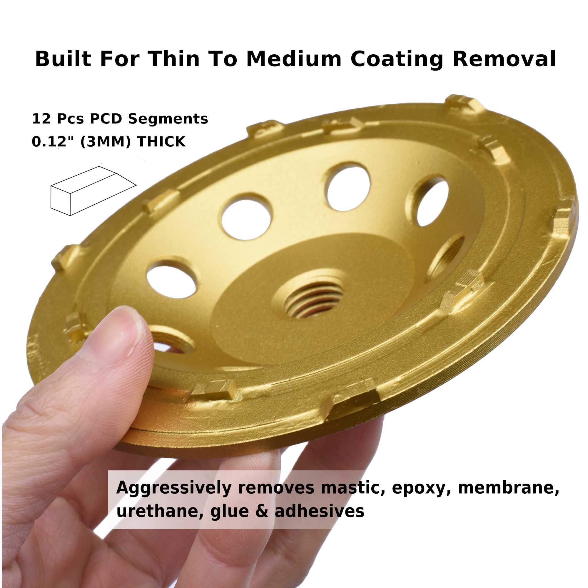 12,7 cm x 1,5 cm - 12 pièces PCD double rangée de 12,7 cm, mastic époxy, colle fine, stuc, revêtement de béton résistant, roue de coupe de meulage PCD (filetage 5/8"-11)