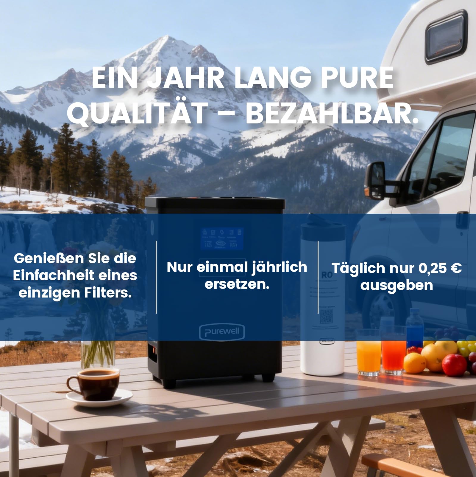Purewell Tragbarer Wasserfilter RO - 10-Stufen Survival Wasserfilter mit UV, 95% Entsalzungsrate - Filtersystem für Camping, Wandern, Wohnmobil-Reisen & Notfall