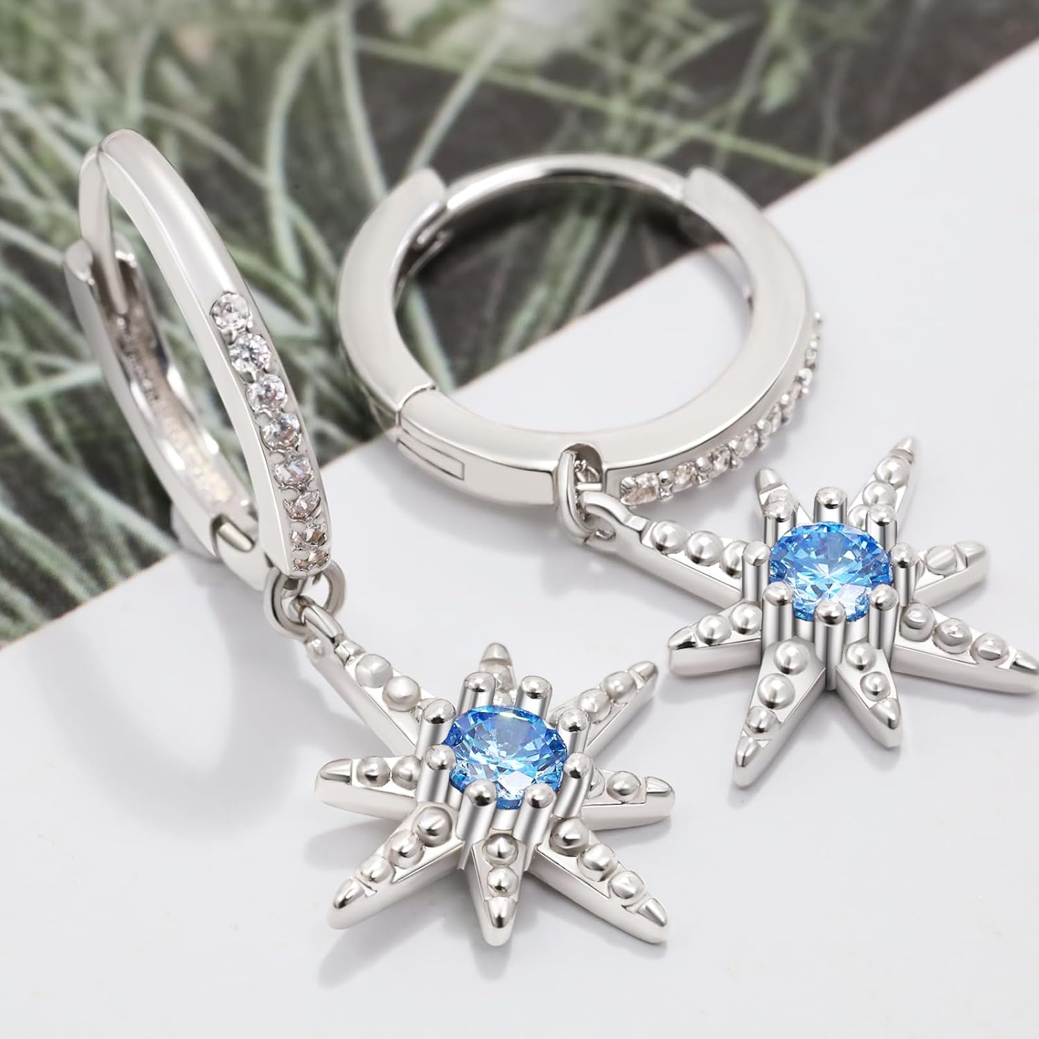 Star Earrings for Women Sterling Silver Star Shaped Earrings Trendy Hypoallergenic Cubic Zirconia Star Hoop Earrings with Dangle Fashion Loop Earrings for Sensitive Ears Gifts for Christmas Birthday - Image 4