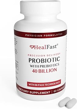 مكمل بروبيوتيك معالج من HealFast - 40 مليار CFU - البريبايوتكس الحية والبروبيوتيك للرجال والنساء - البروبيوتيك لصحة الأمعاء - غير المعدلة وراثيًا والنباتية - توريد لمدة 30 يومًا