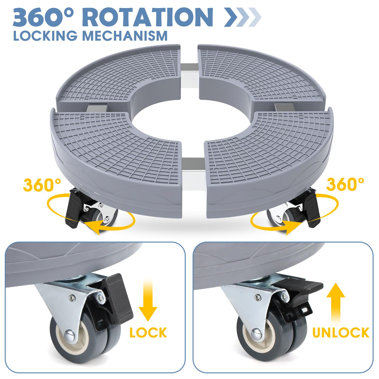 Raxfekro Soporte rodante para plantas ajustable de 38 a 50 cm, plataforma rodante para plantas con capacidad de carga de 200 kg, base para macetas con ruedas y freno, adecuado para macetas, aires