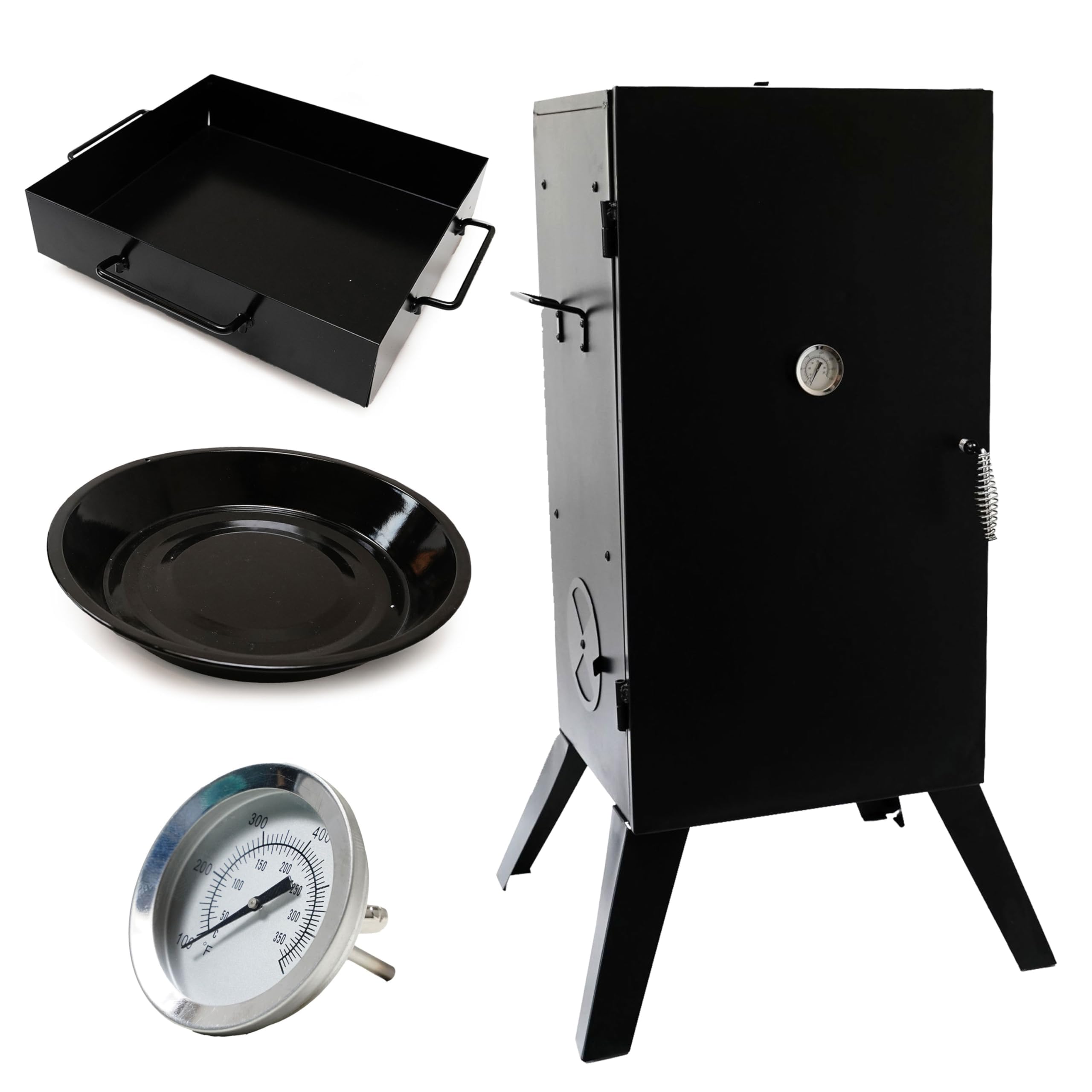 Shadow Chef Fumoir - Hauteur 100 cm - Armoire fumoir - Thermomètre inclus - Crochets de fumée - Grilles - 100x56x49cm - Poisson et viande - Bois/gaz/électrique - Durable