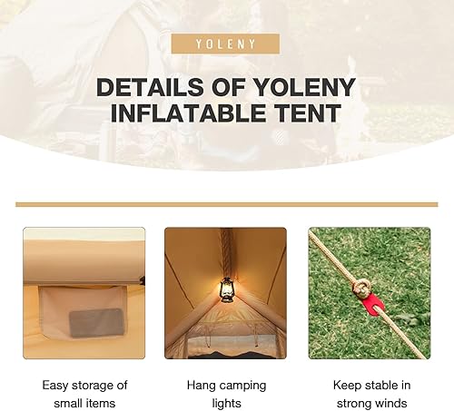 Vista 7 de YOLENY 2-4 Person Inflatable Tents for Camping, Quick Setup in 2 Minutes with Hand Pump, 4-Season Waterproof Windproof Oxford Blow Up Tent