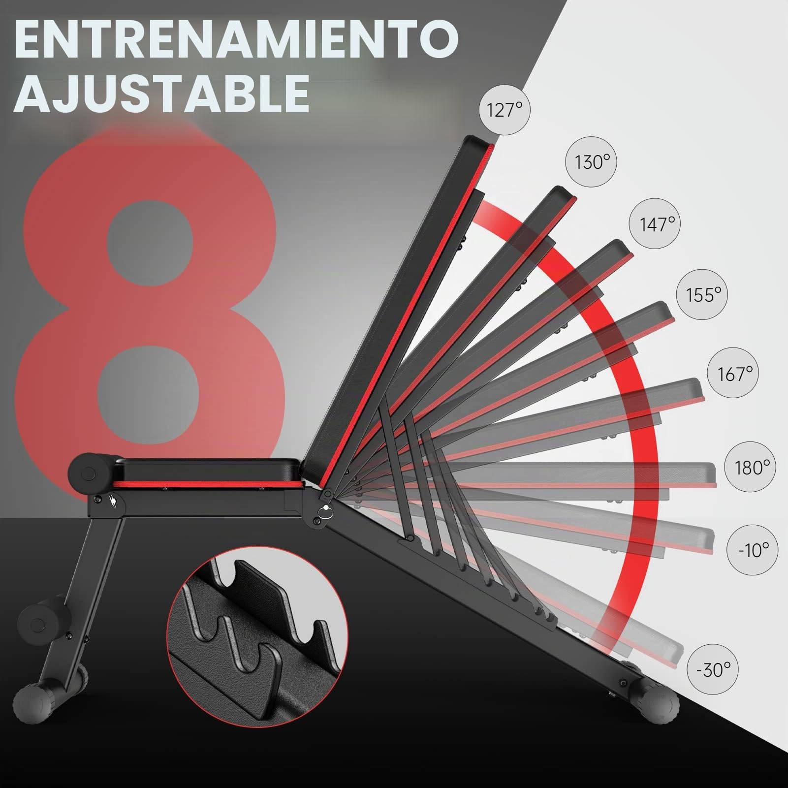 PASYOU Banco de Pesas Musculación, Banco Abdominales Plegable 7 en 1, Banco Pesas Ajustable adecuado para el hogar y el gimnasio, Negro, Capacidad de peso 230KG PA300