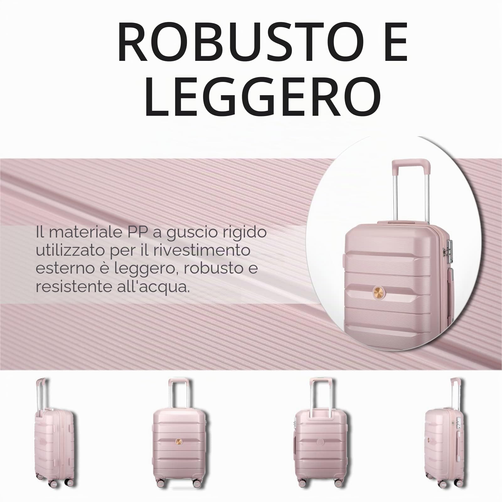 Sea choice Set di Valigie Rigide 4 Pezzi PP Espandibili Grande Trolleyset | Beauty Case,Ultra Leggera Set Trolley da Viaggio,Chiusura TSA,4 Doppie Ruote,100% Polipropilene,Piccola + Media + Grande