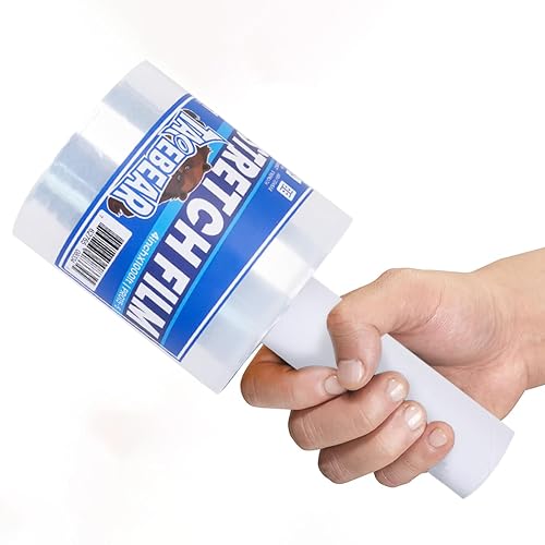 Stretch Wrap Film 4' x 1000Ft Shrink Wrap Roll with Handle | 60 Gauge Thick Durable Self-Adhering Clear Plastic Wrap Ind