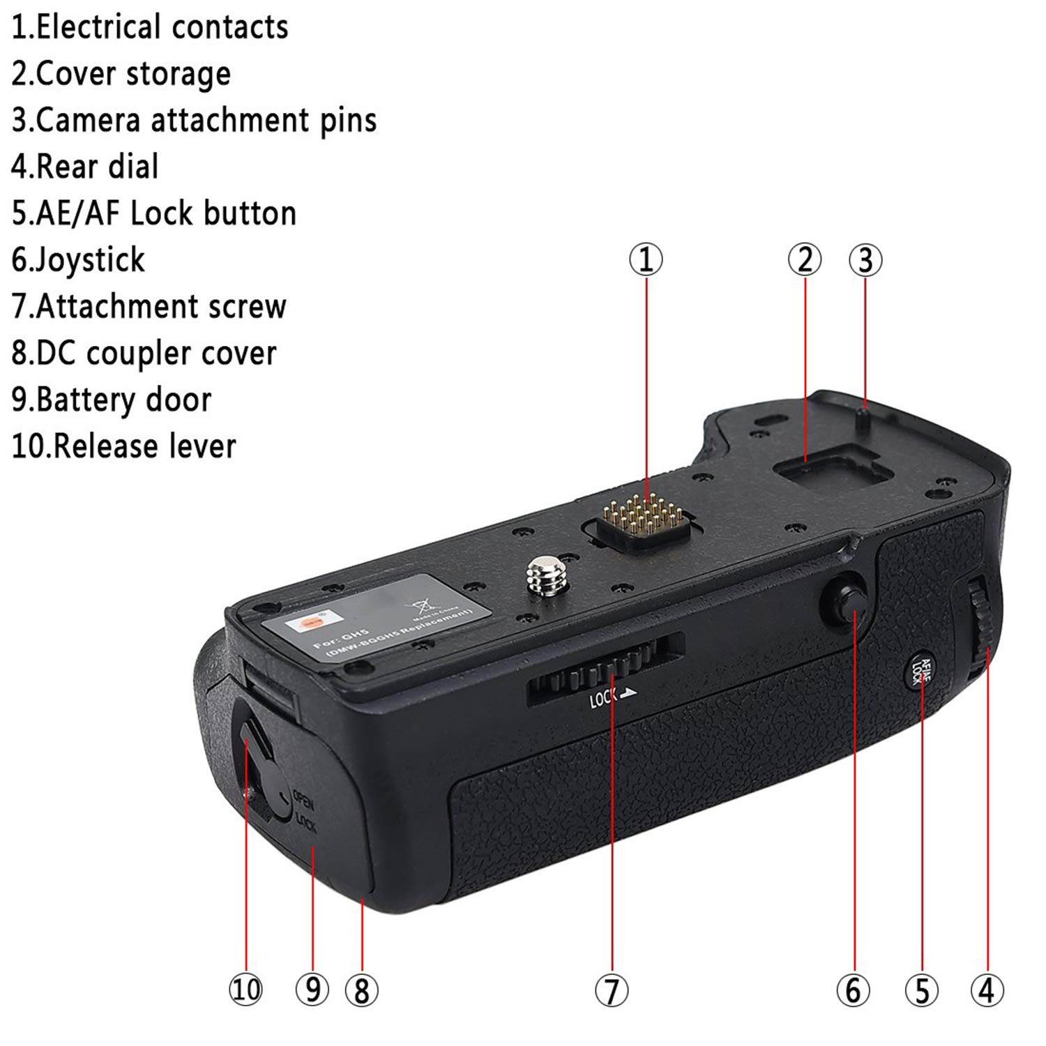 Empuñadura de batería de composición vertical para cámara digital Gh5 Gh5S Gh5 como Dmw-Blf19 Blf19E