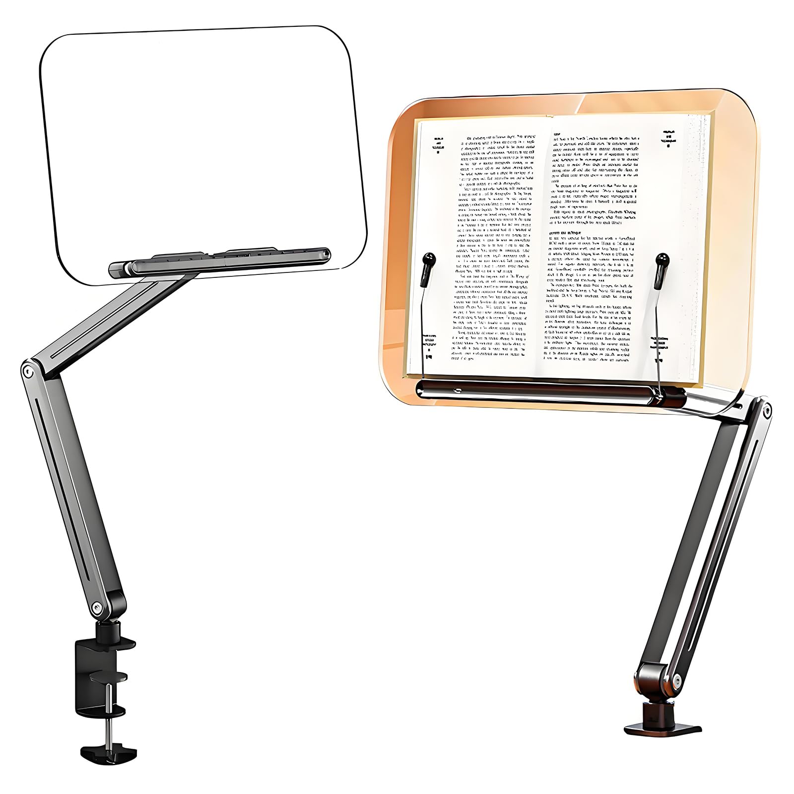 Acrilico, supporto per libri regolabile con base girevole a 360°, supporto pieghevole con morsetto a C, compatibile con dispositivi da 11 a 16 pollici per casa e ufficio